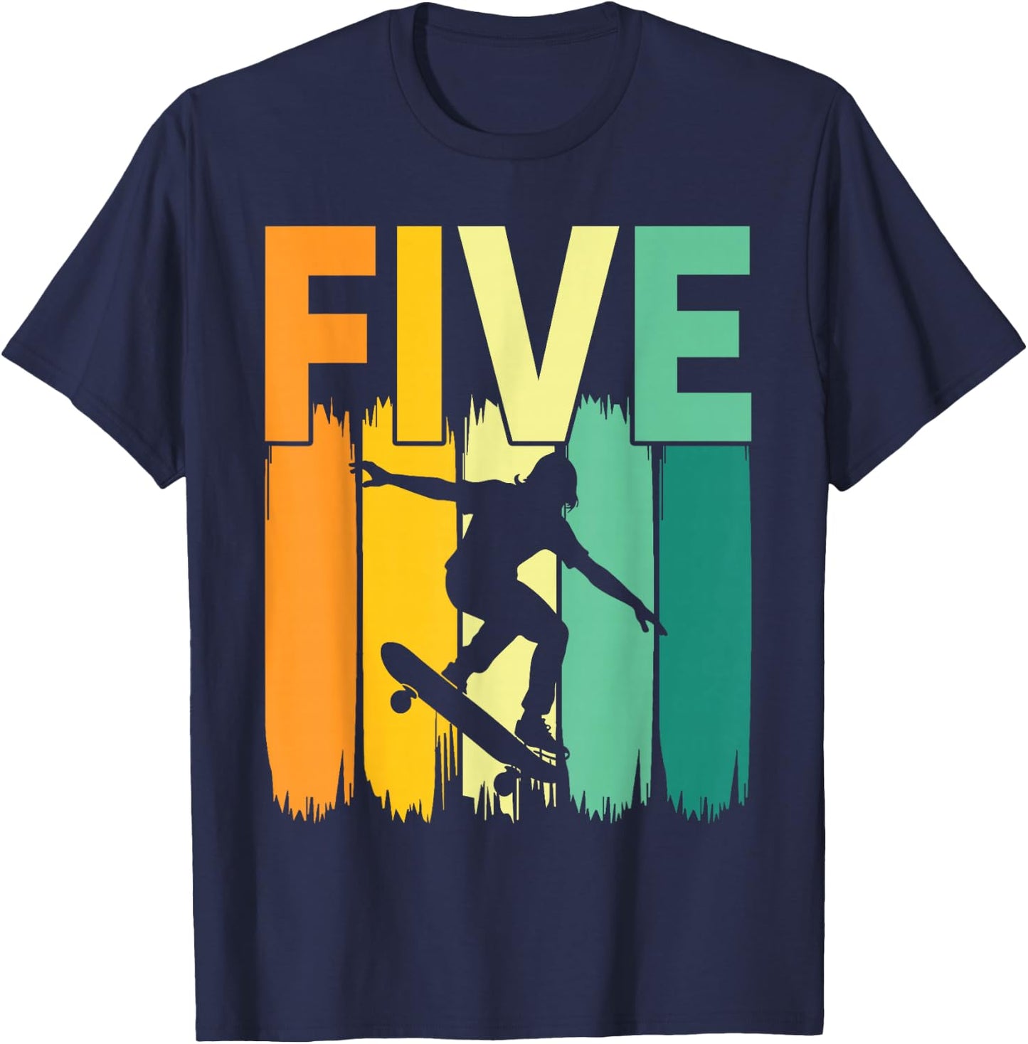 5th Birthday Retro Skateboard Skater Boys Kids 5 Years Old T-Shirt - T-Shirt | Navy