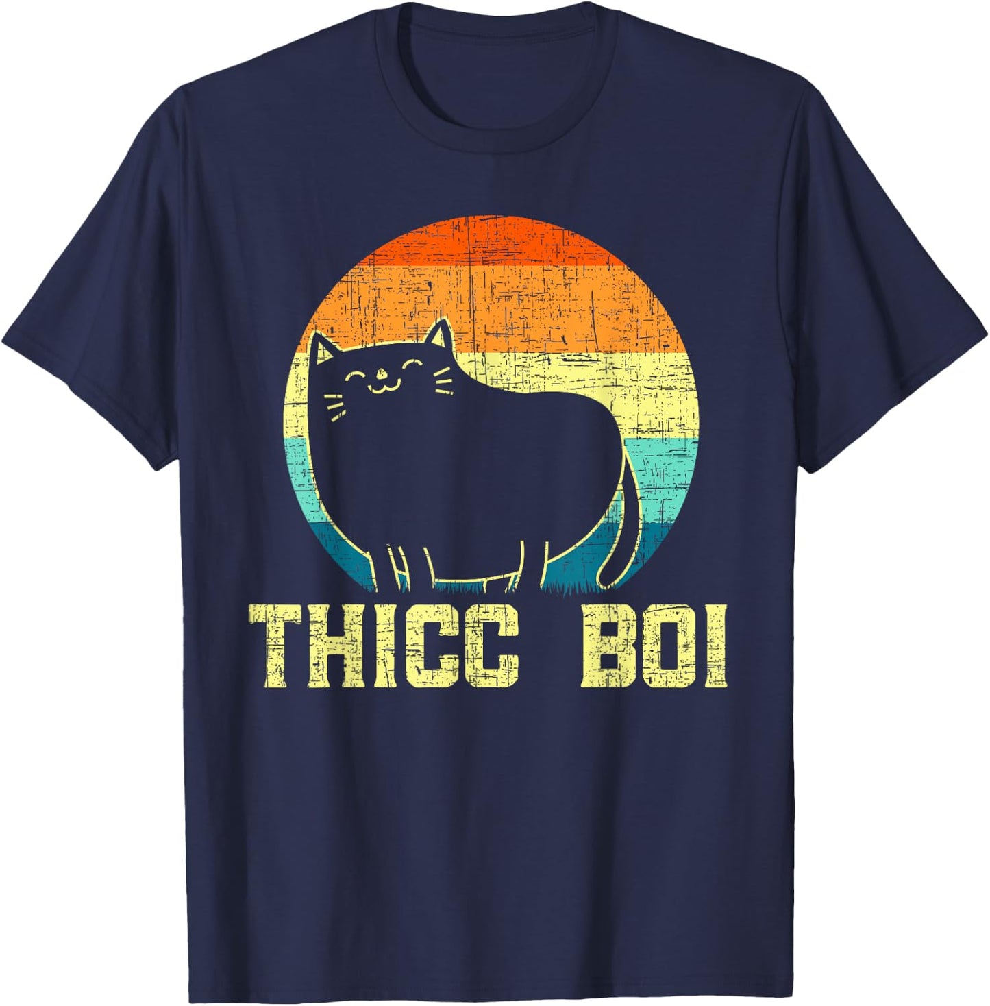 Thicc Boi Chonk Cat Meme Fat Kitty Kitten Lover Overweight Men Women T-Shirt - T-Shirt | Navy