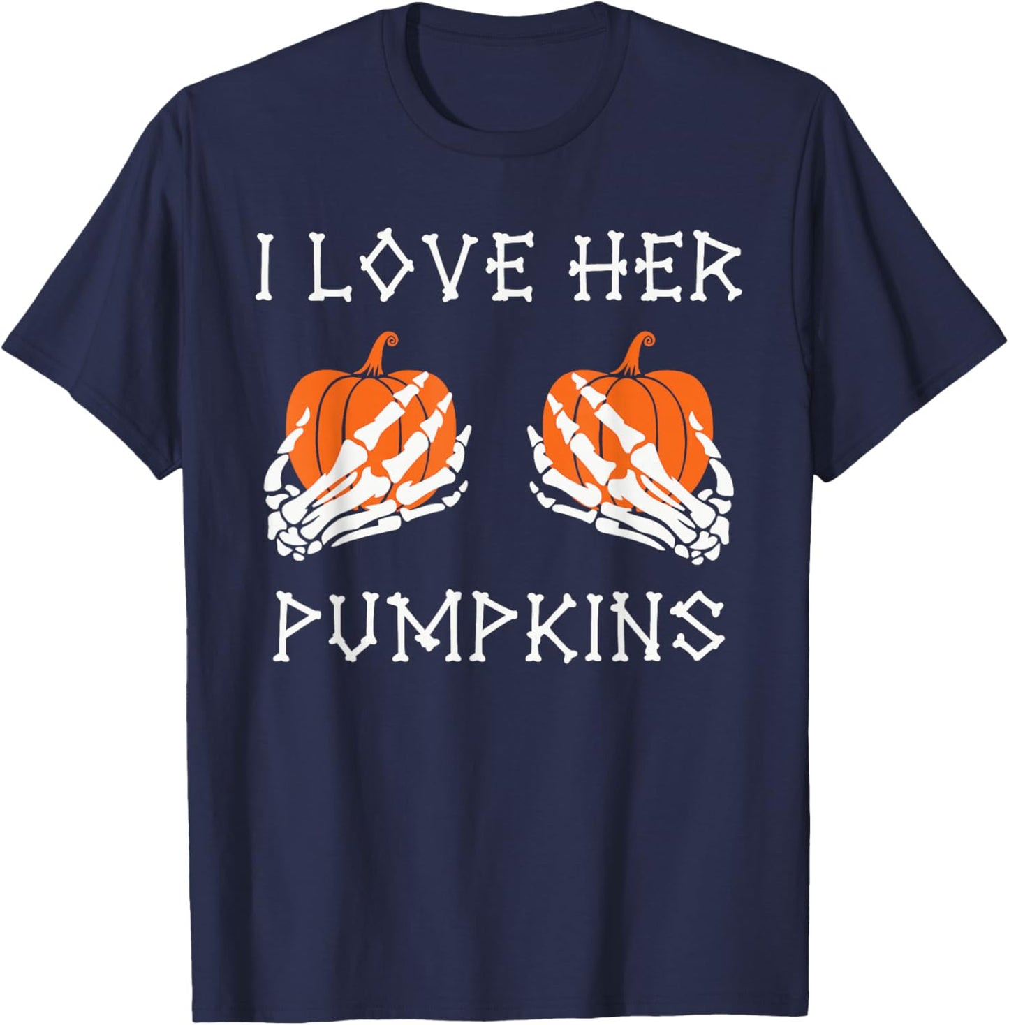 I Love His Broomstick I Love Her Pumpkins Halloween Couples T-Shirt - T-Shirt | Navy