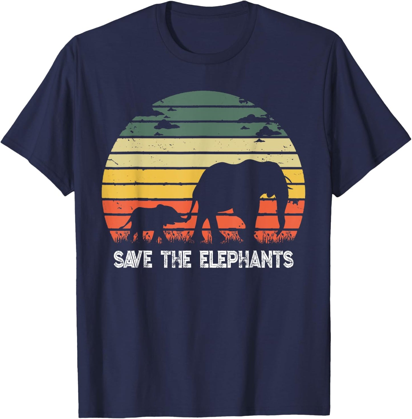 Save The Elephants Lovers Gift Vintage Retro Elephant T-Shirt - T-Shirt | Navy