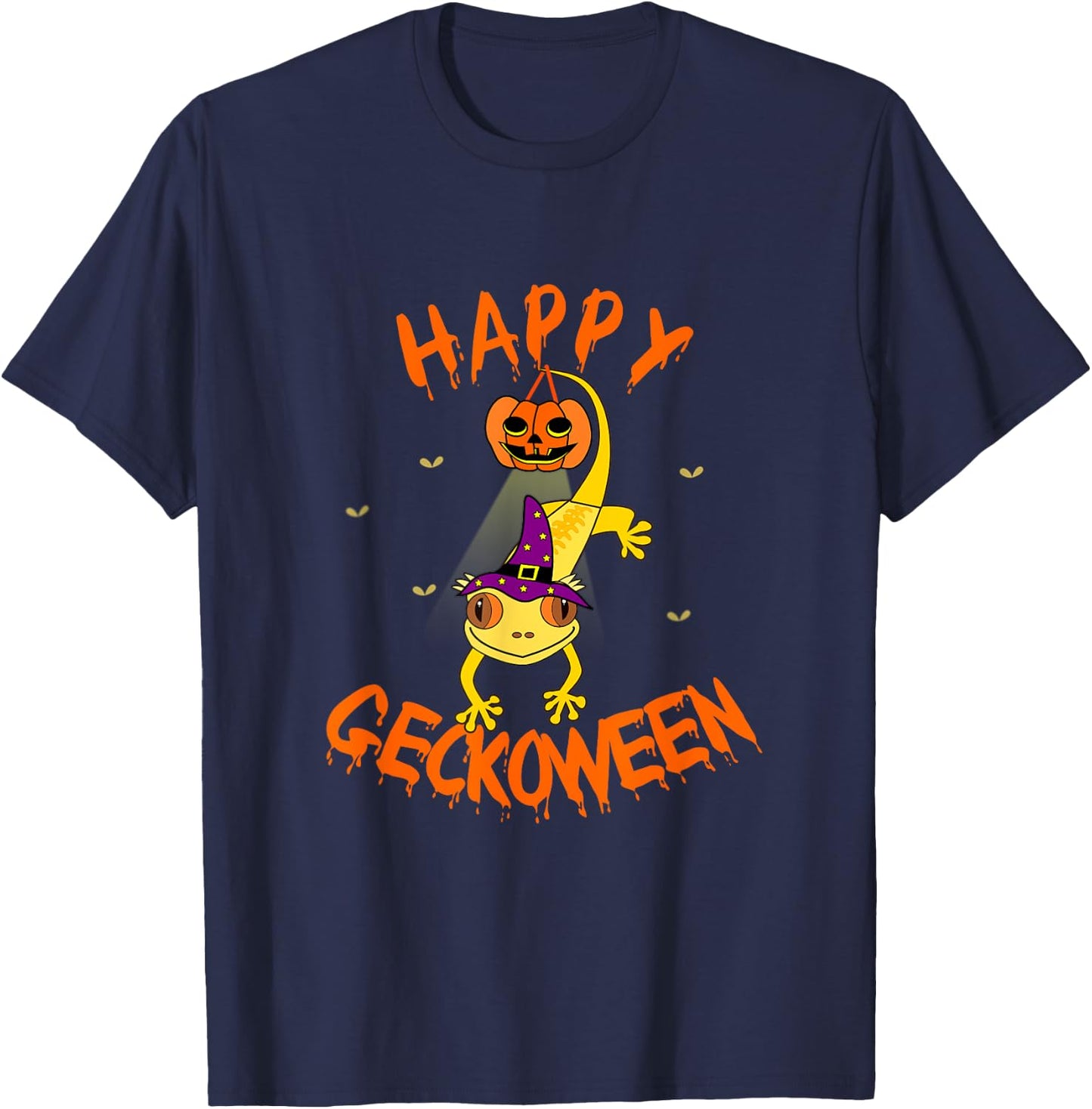 Funny Halloween Cute Crested Eyelash Gecko Pumpkin Shirt T-Shirt - T-Shirt | Navy