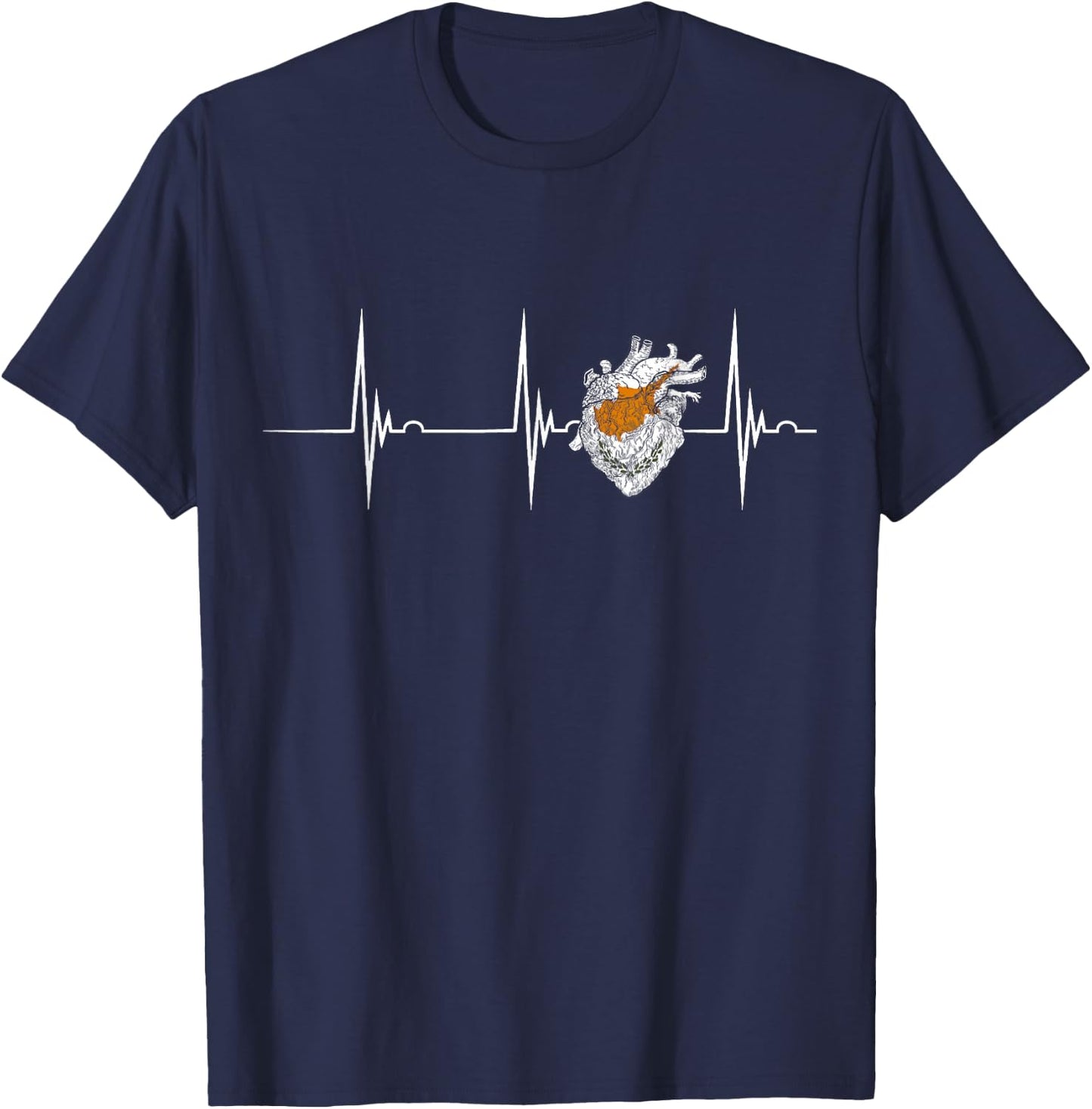 Cyprus Heart Heartbeat EKG Pulse Cypriot Roots Cypriot Flag T-Shirt - T-Shirt | Navy