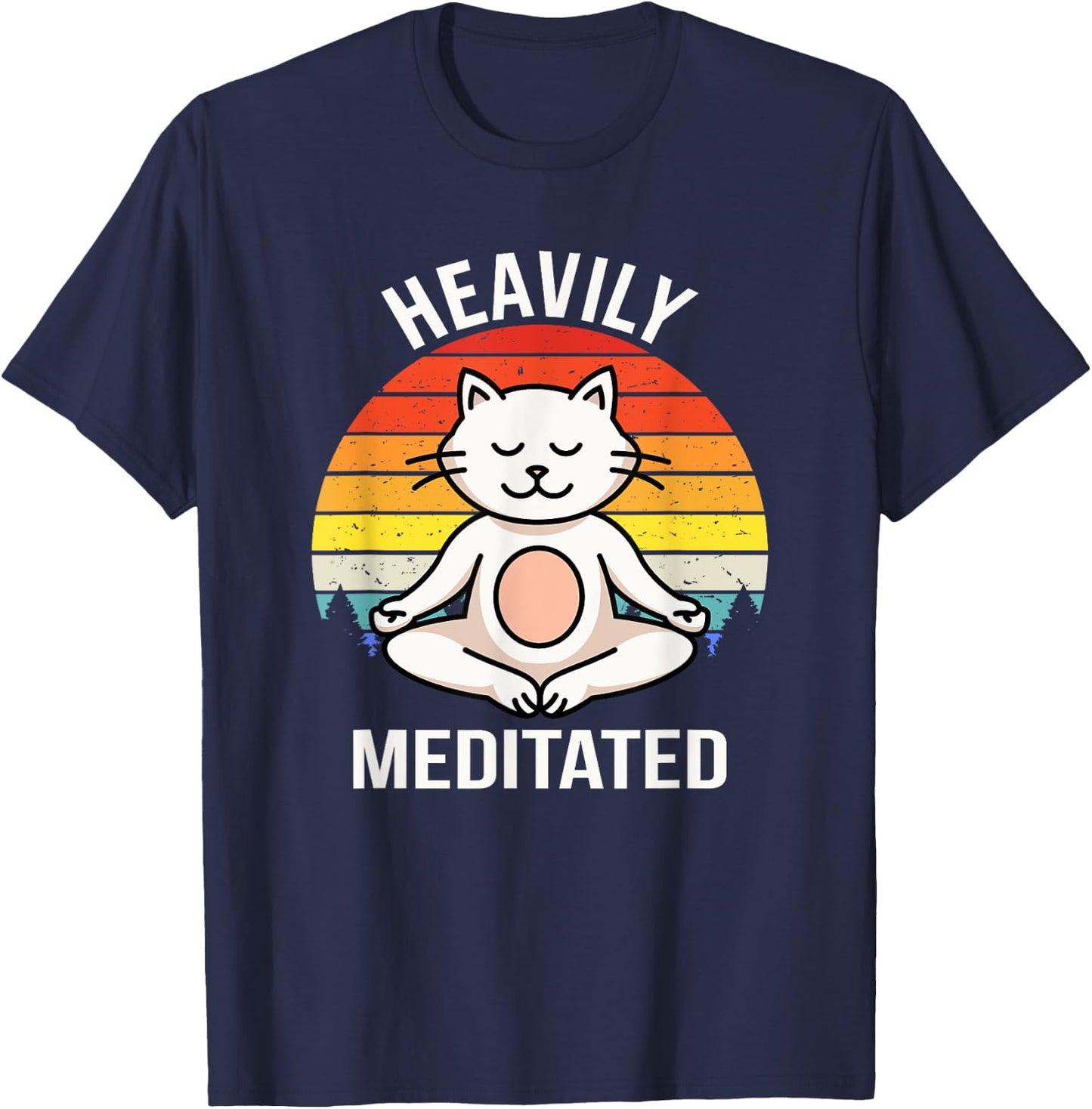Heavily Meditated Yoga Meditation Spiritual Buddhist Cat Women Kids T-Shirt - T-Shirt | Navy
