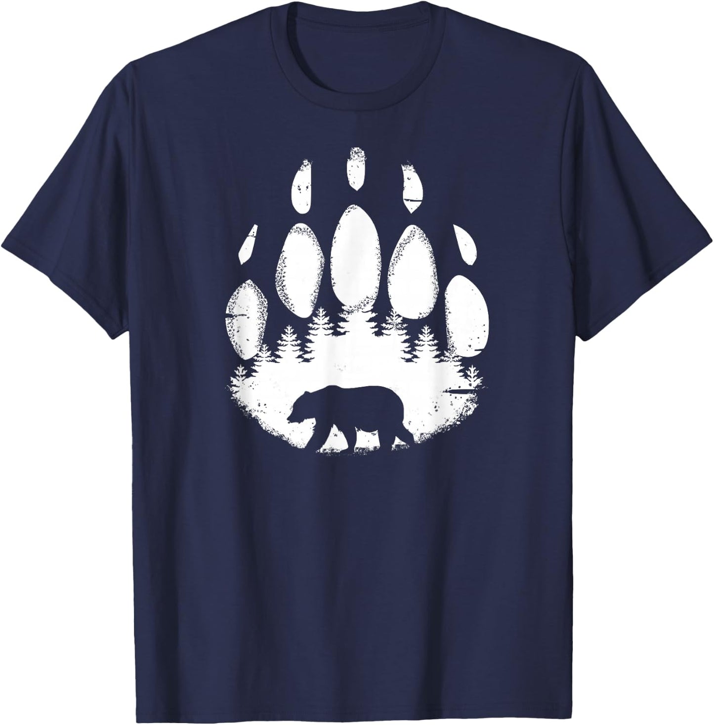 Bear Paw White Print Forest Animal Silhouette T-Shirt - T-Shirt | Navy