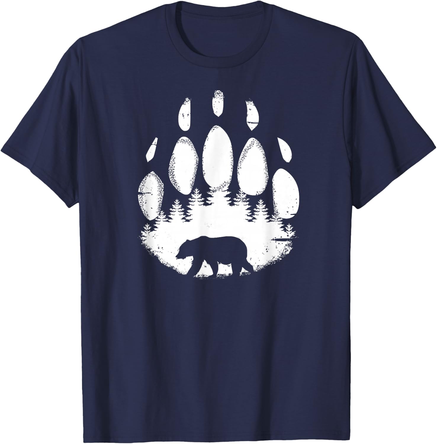 Bear Paw White Print Forest Animal Silhouette T-Shirt - T-Shirt | Navy