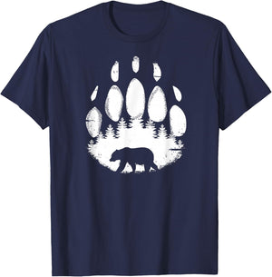 Bear Paw White Print Forest Animal Silhouette T-Shirt - T-Shirt | Navy