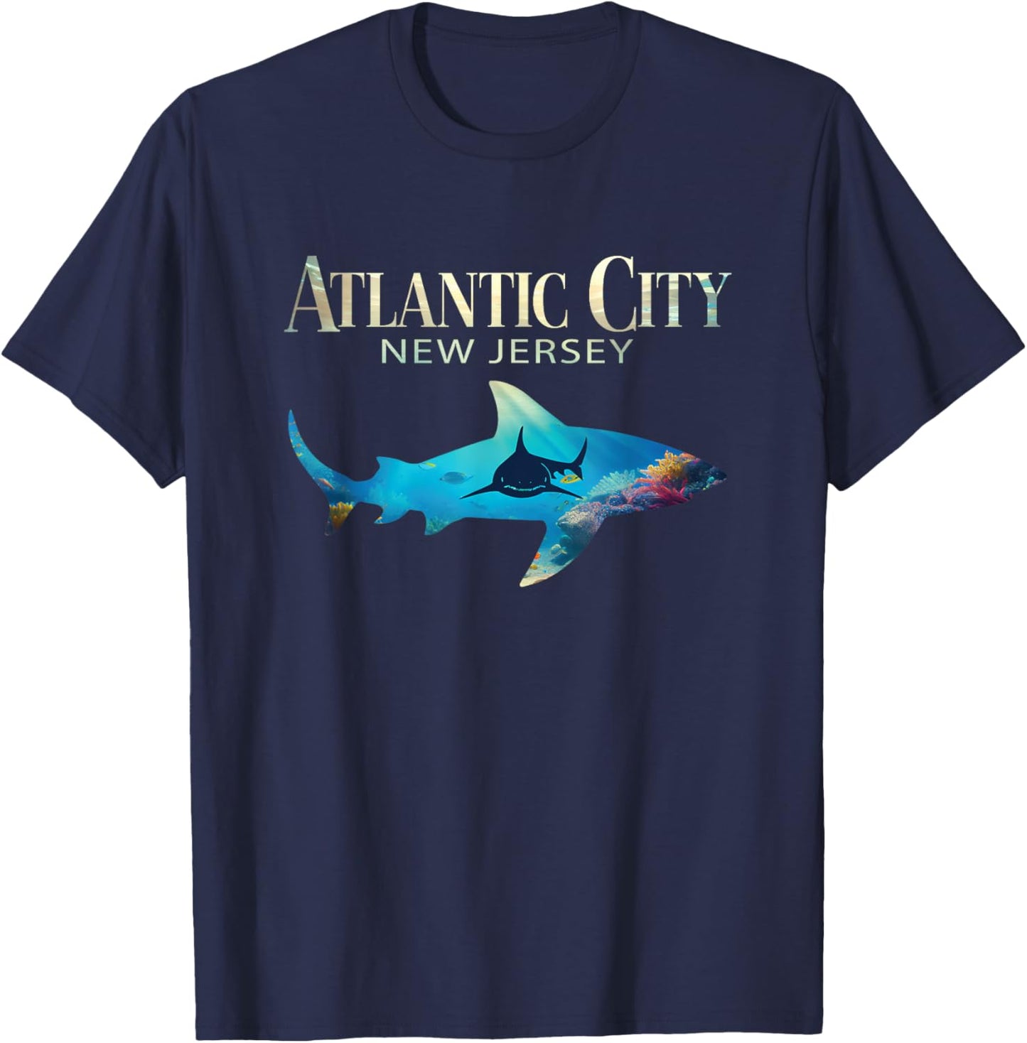 Atlantic City Retro Atlantic City NJ Shark T-Shirt - T-Shirt | Navy