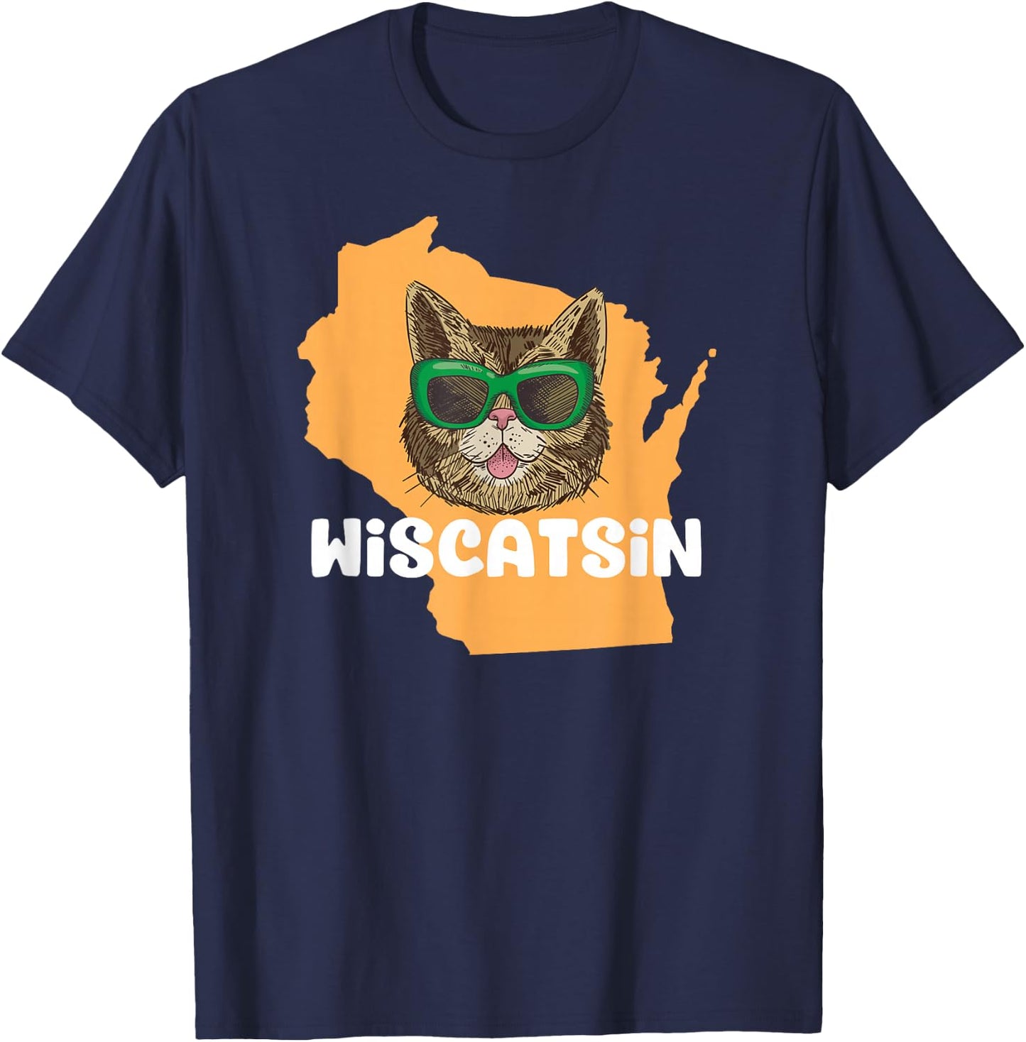 Wiscatsin (Wisconsin) - Funny City State Cat Pun Men Women Girls Kids T-Shirt - T-Shirt | Navy