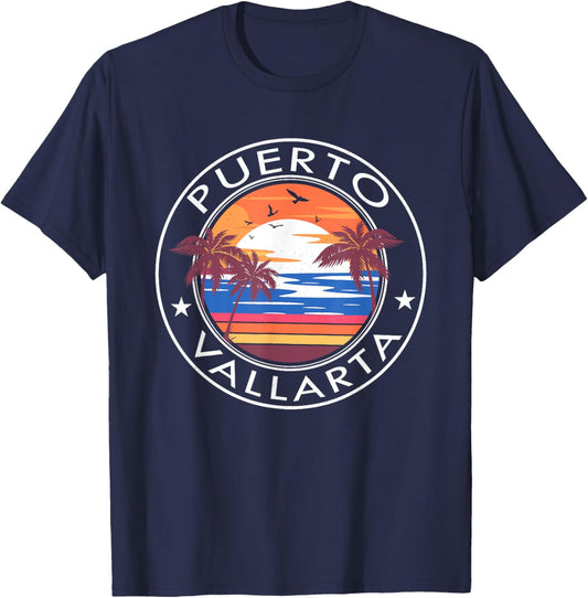 Puerto Vallarta Retro Beach Summer Vacation Trip Family T-Shirt - T-Shirt | Navy