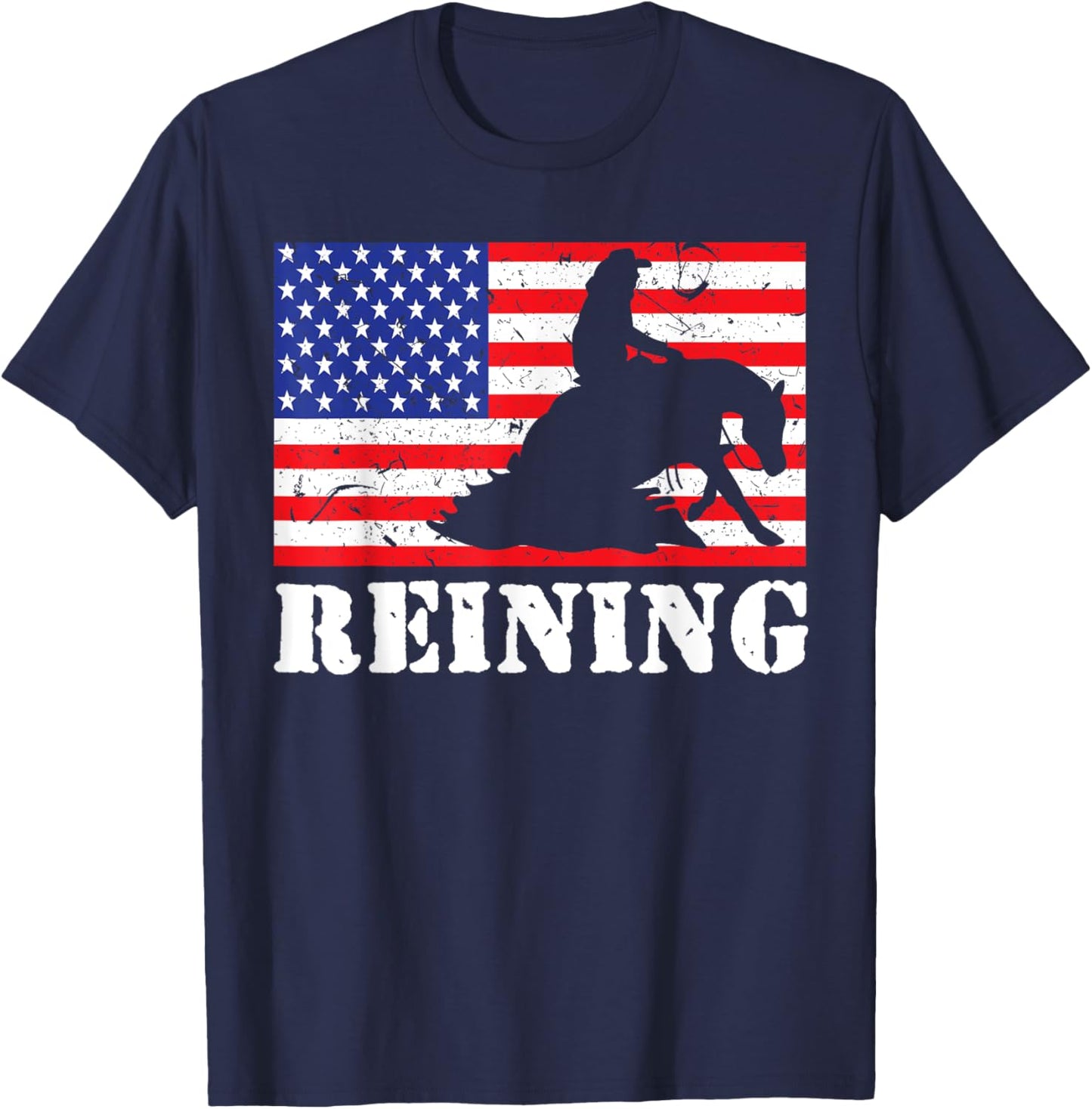 Distressed Reining Horse USA American Flag Vintage Riding T-Shirt - T-Shirt | Navy