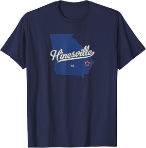Hinesville Georgia GA Map T-Shirt - T-Shirt | Navy