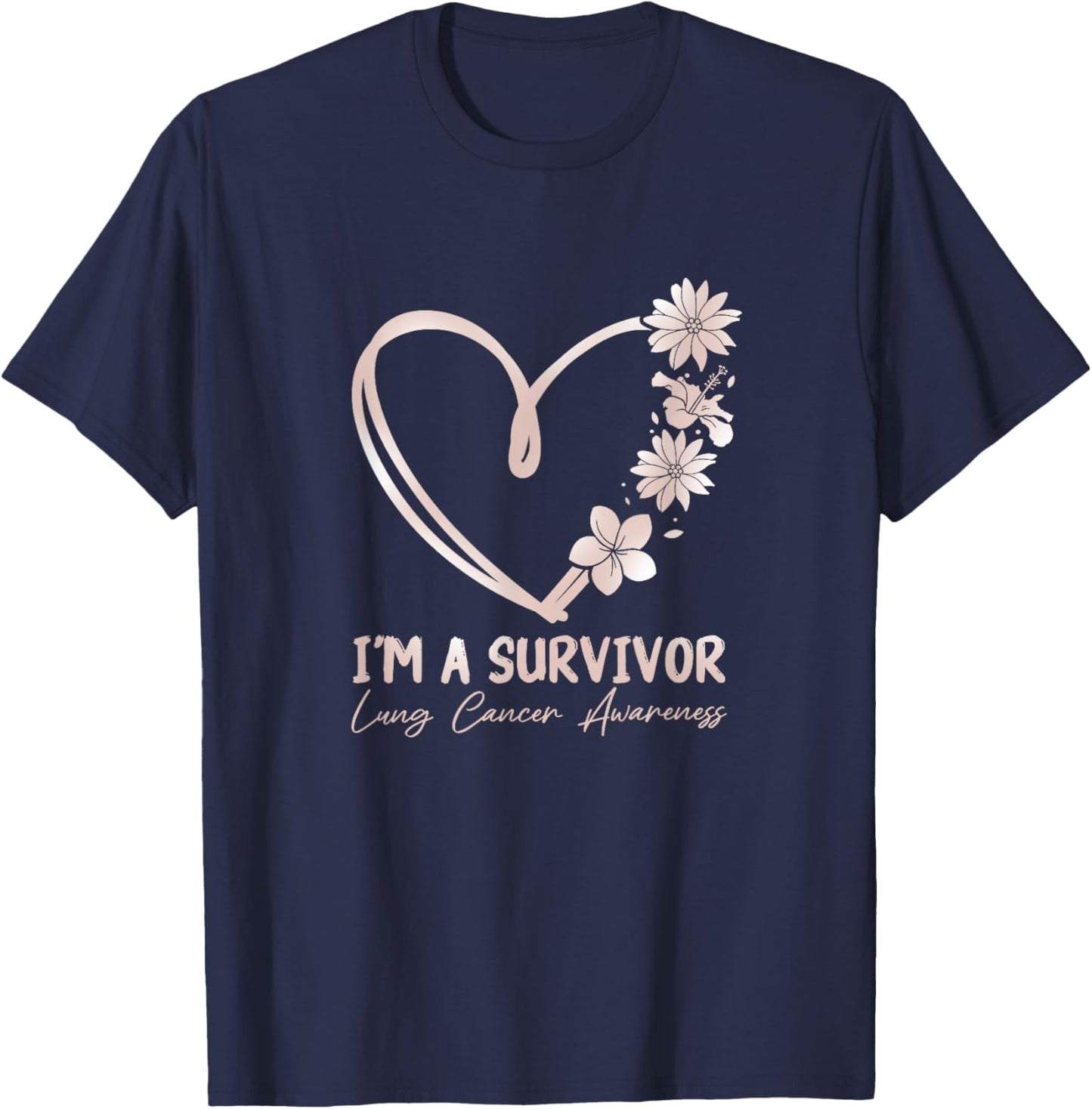 Lung Cancer Awareness by Lung Cancer Awareness design for survivors - -Adults, Black, Small, Short Sleeve, Classic Fit, Cotton, Modern T-Shirt - T-Shirt | Navy