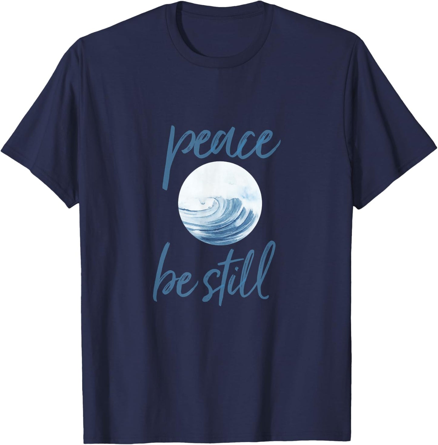 Christian Scripture Peace Be Still Mark 4:39 Ocean Beachwear T-Shirt - T-Shirt | Navy