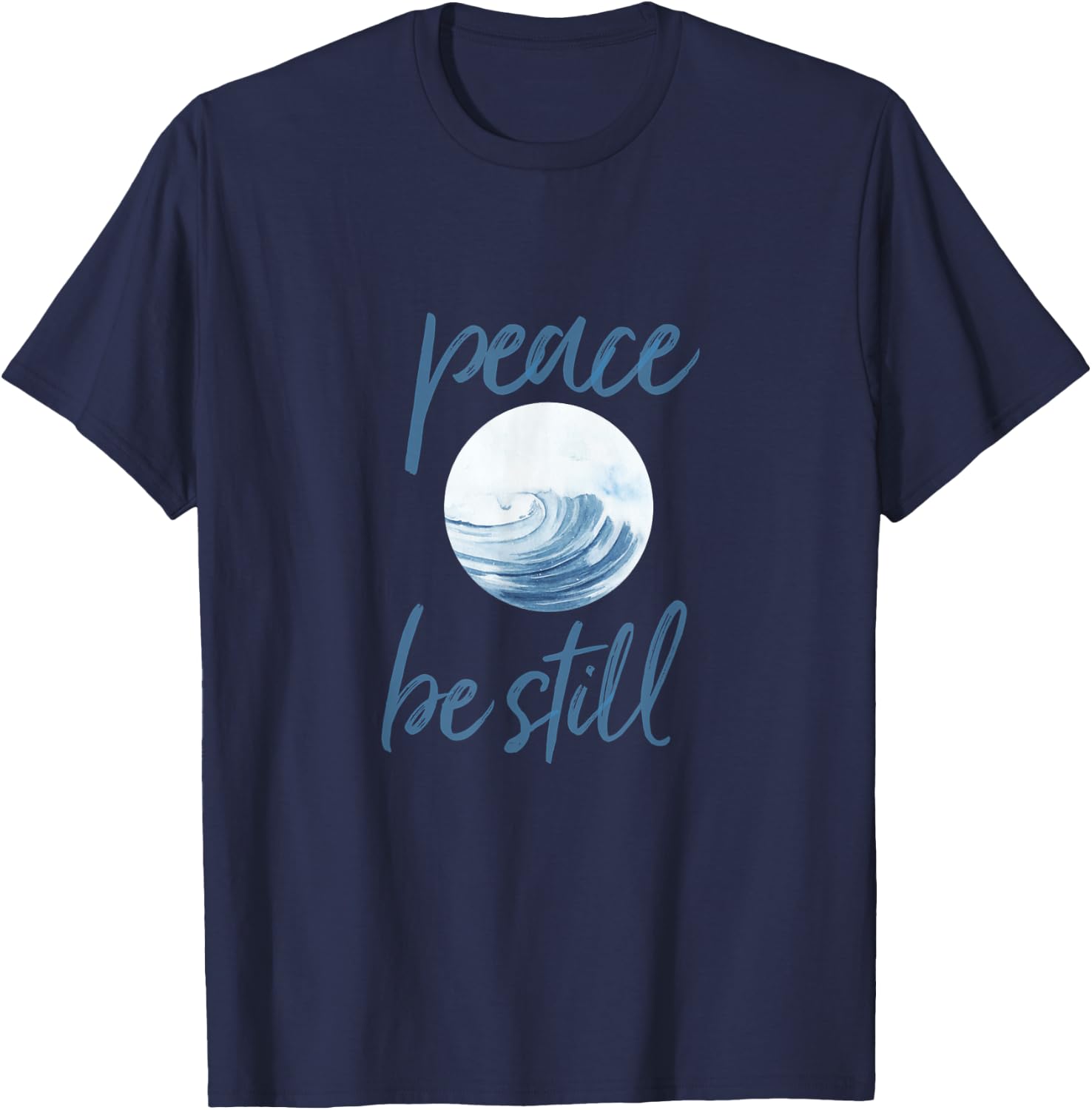 Christian Scripture Peace Be Still Mark 4:39 Ocean Beachwear T-Shirt - T-Shirt | Navy