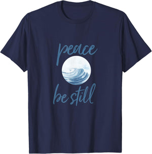 Christian Scripture Peace Be Still Mark 4:39 Ocean Beachwear T-Shirt - T-Shirt | Navy