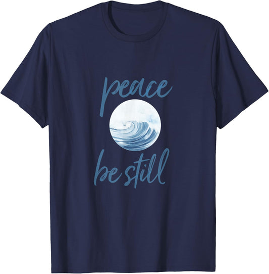 Christian Scripture Peace Be Still Mark 4:39 Ocean Beachwear T-Shirt - T-Shirt | Navy