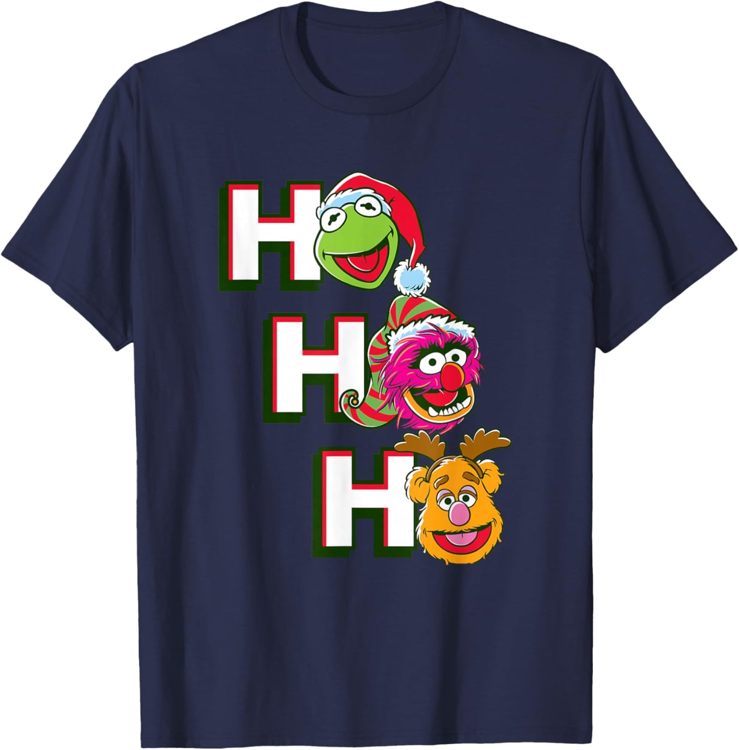 Disney The Muppets Christmas Kermit Animal Fozzie HO HO HO T-Shirt - T-Shirt | Navy