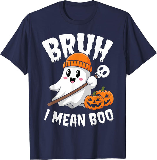 Bruh I Mean Boo Halloween Ghost for Kids and Adults T-Shirt - T-Shirt | Navy