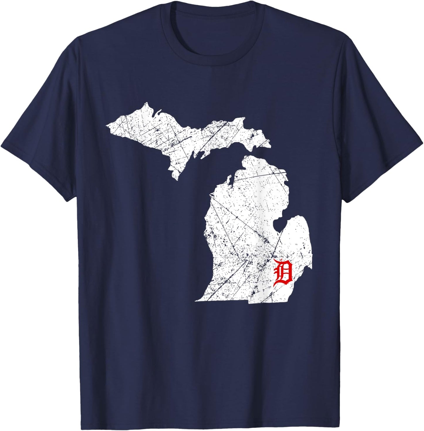 Detroit Michigan Map Lakes Letter D Nature Travel Motor City T-Shirt - T-Shirt | Navy