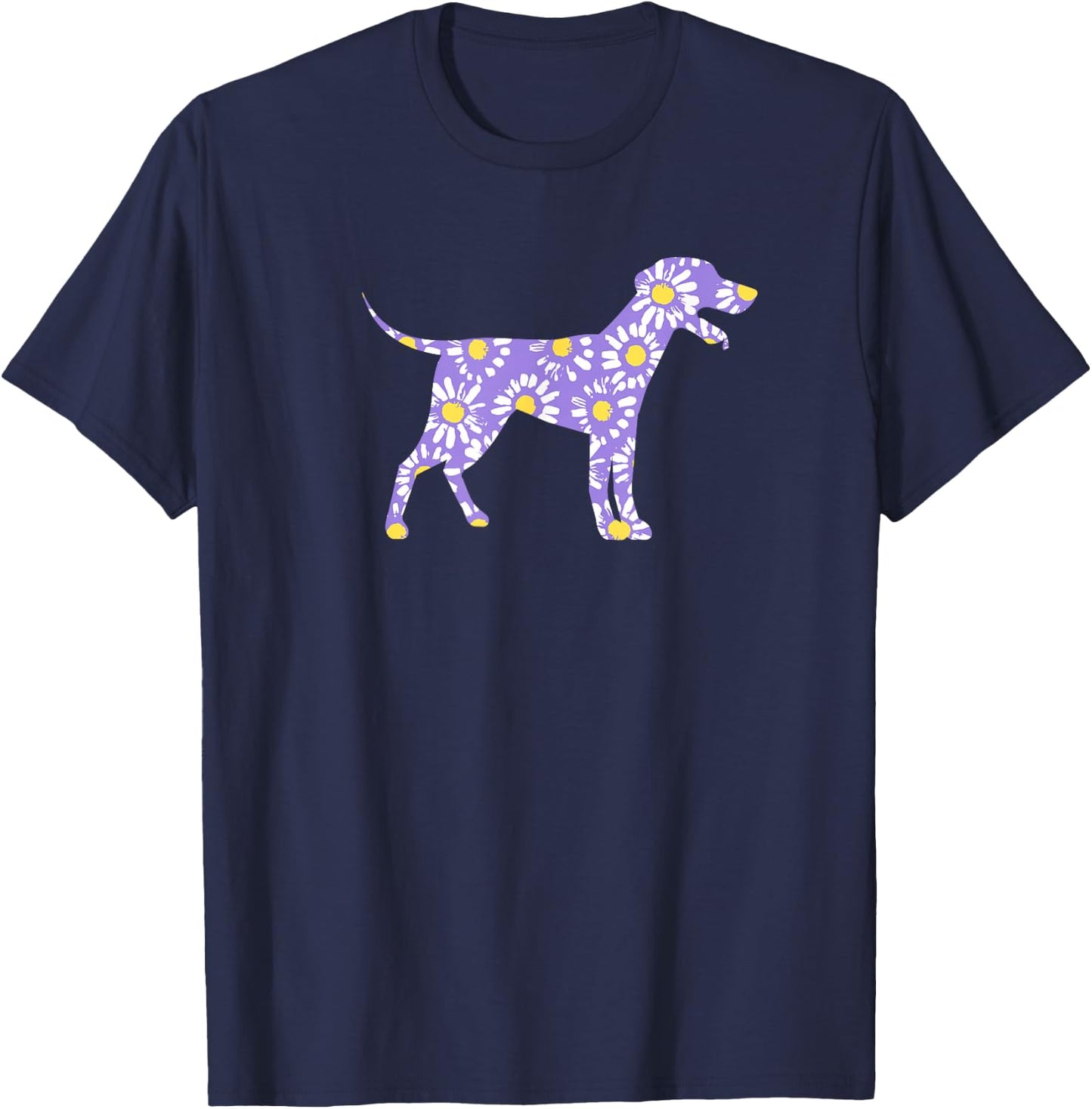 Cute Daisy Floral Print Happy Dog Lover Lavender Tops Women T-Shirt - T-Shirt | Navy