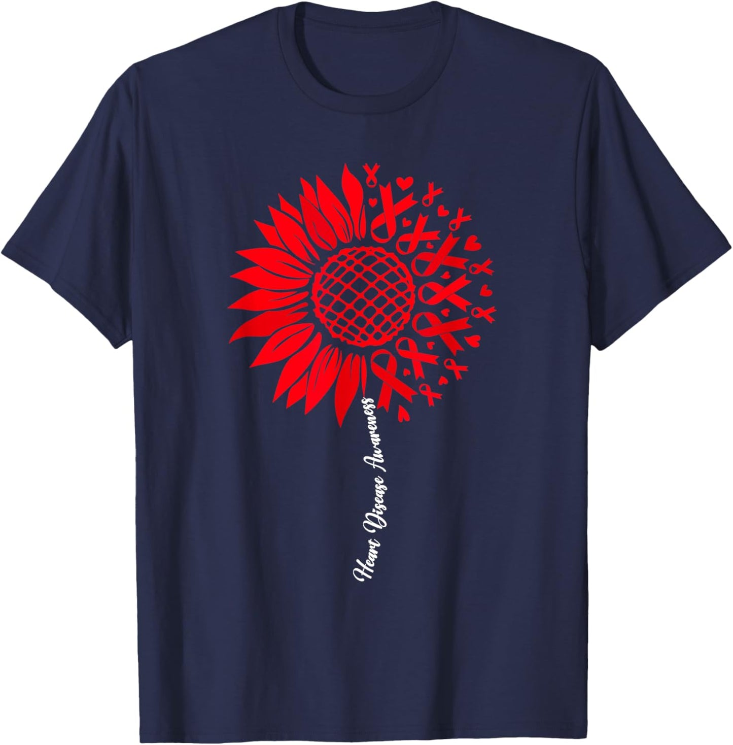 Heart Disease Awareness Month Sunflower Go Red T-Shirt - T-Shirt | Navy