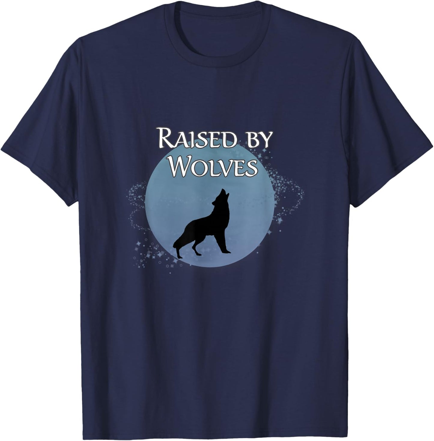 Raised by Wolves Moon Stars Wolf Howl T-Shirt - T-Shirt | Navy