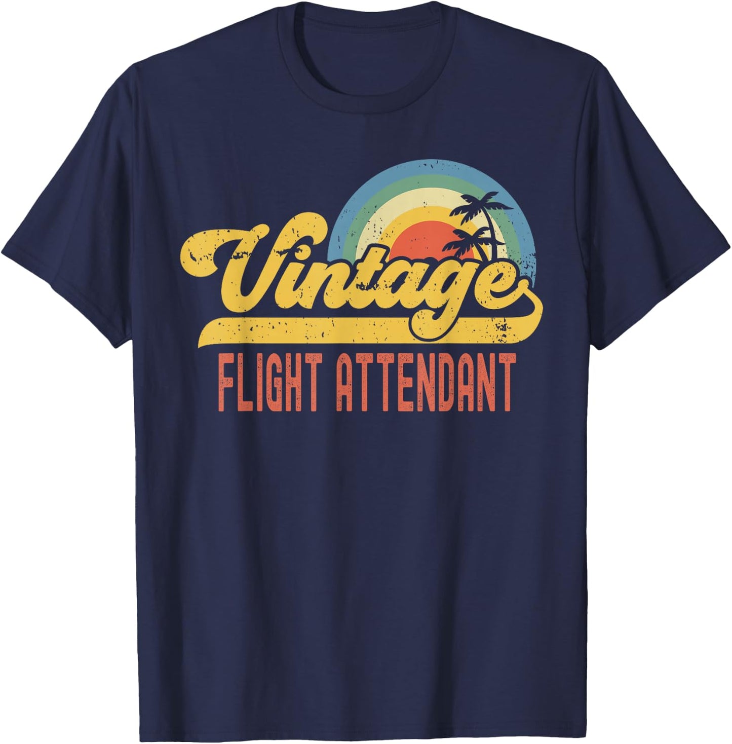 Flight Attendant Vintage Sunset Profession Retro Job Title T-Shirt - T-Shirt | Navy