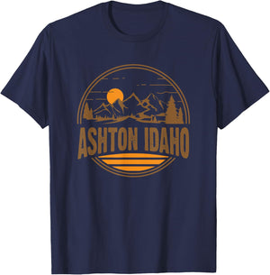 Vintage Ashton, Idaho Mountain Hiking Souvenir Print T-Shirt - T-Shirt | Navy