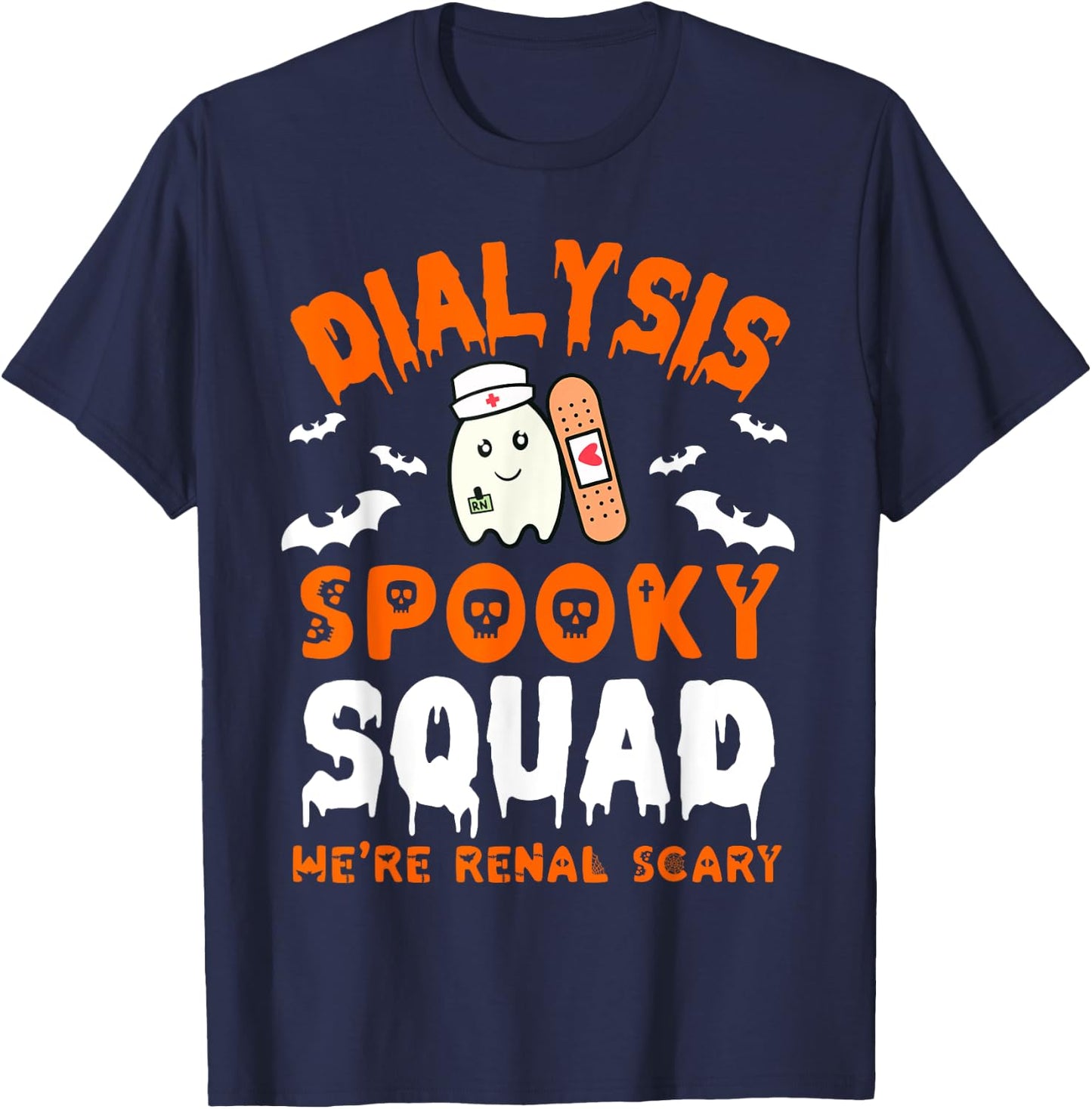 Halloween Dialysis Tech Ghost Nurse Halloween Kidney Renal T-Shirt - T-Shirt | Navy