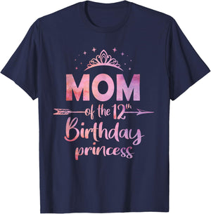 Mom Of The 12th Birthday Princess Girl 12 Years Old B-day T-Shirt - T-Shirt | Navy