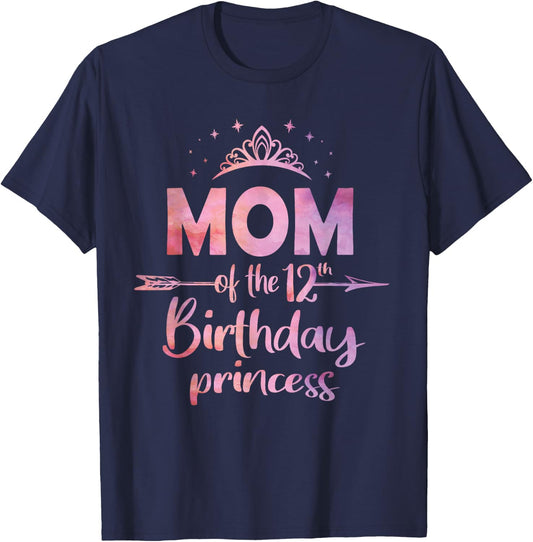 Mom Of The 12th Birthday Princess Girl 12 Years Old B-day T-Shirt - T-Shirt | Navy