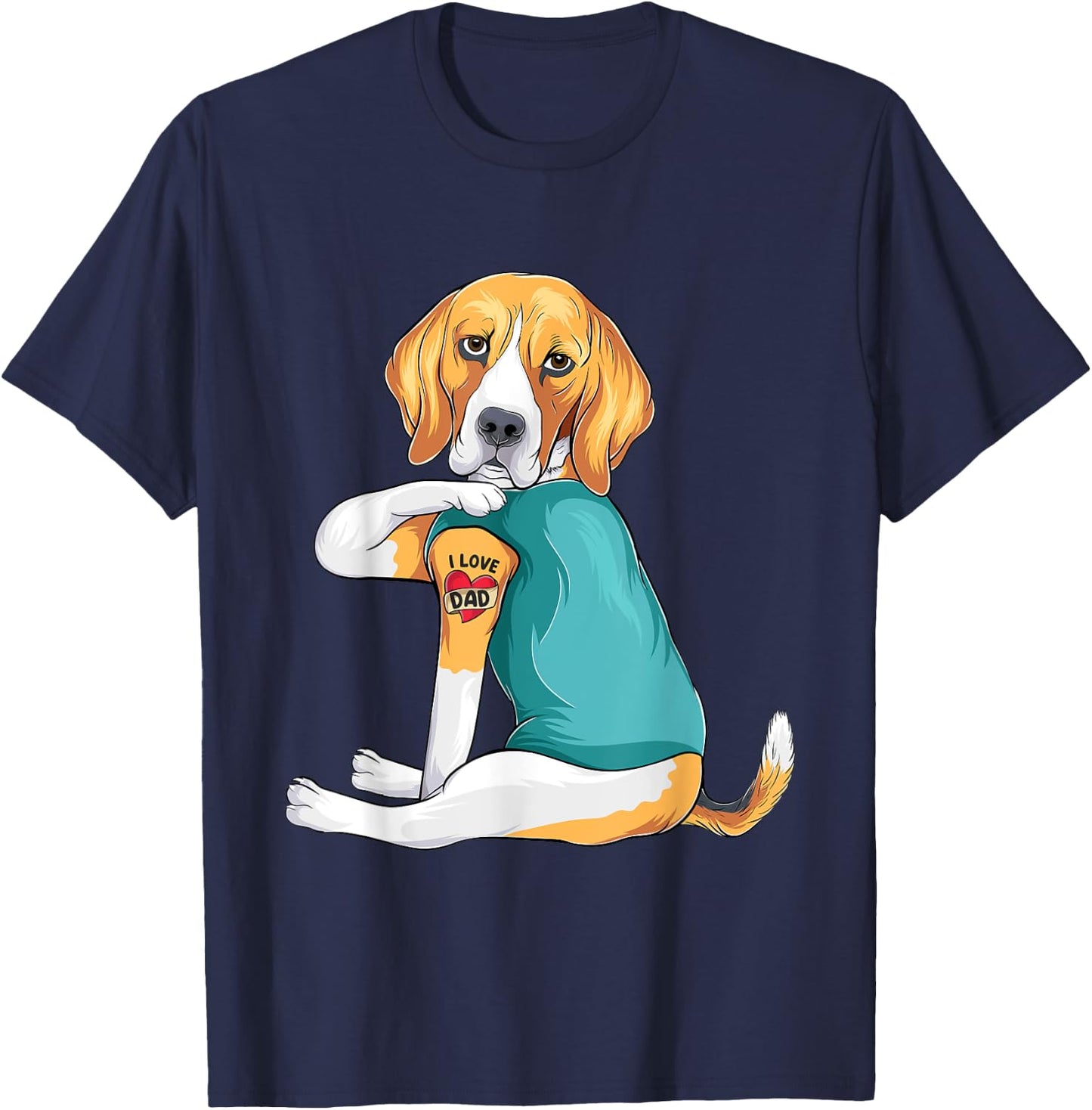 Father's Day gift funny dog Dad Beagle i love Dad tattoo T-Shirt - T-Shirt | Navy