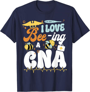 CNA Nurse Certified Nursing Assistant Bee Pun I Love Bee-Ing T-Shirt - T-Shirt | Navy