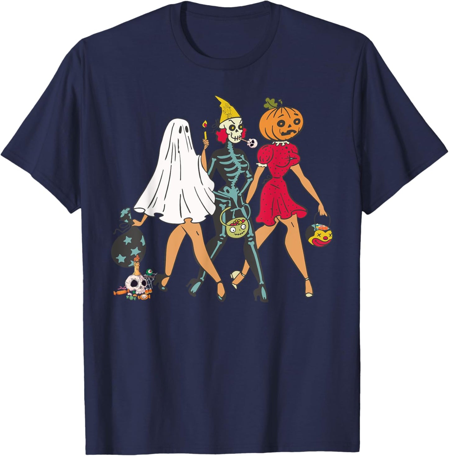 Halloween Witch Pin Up Retro Vintage Pumpkin Women T-Shirt - T-Shirt | Navy