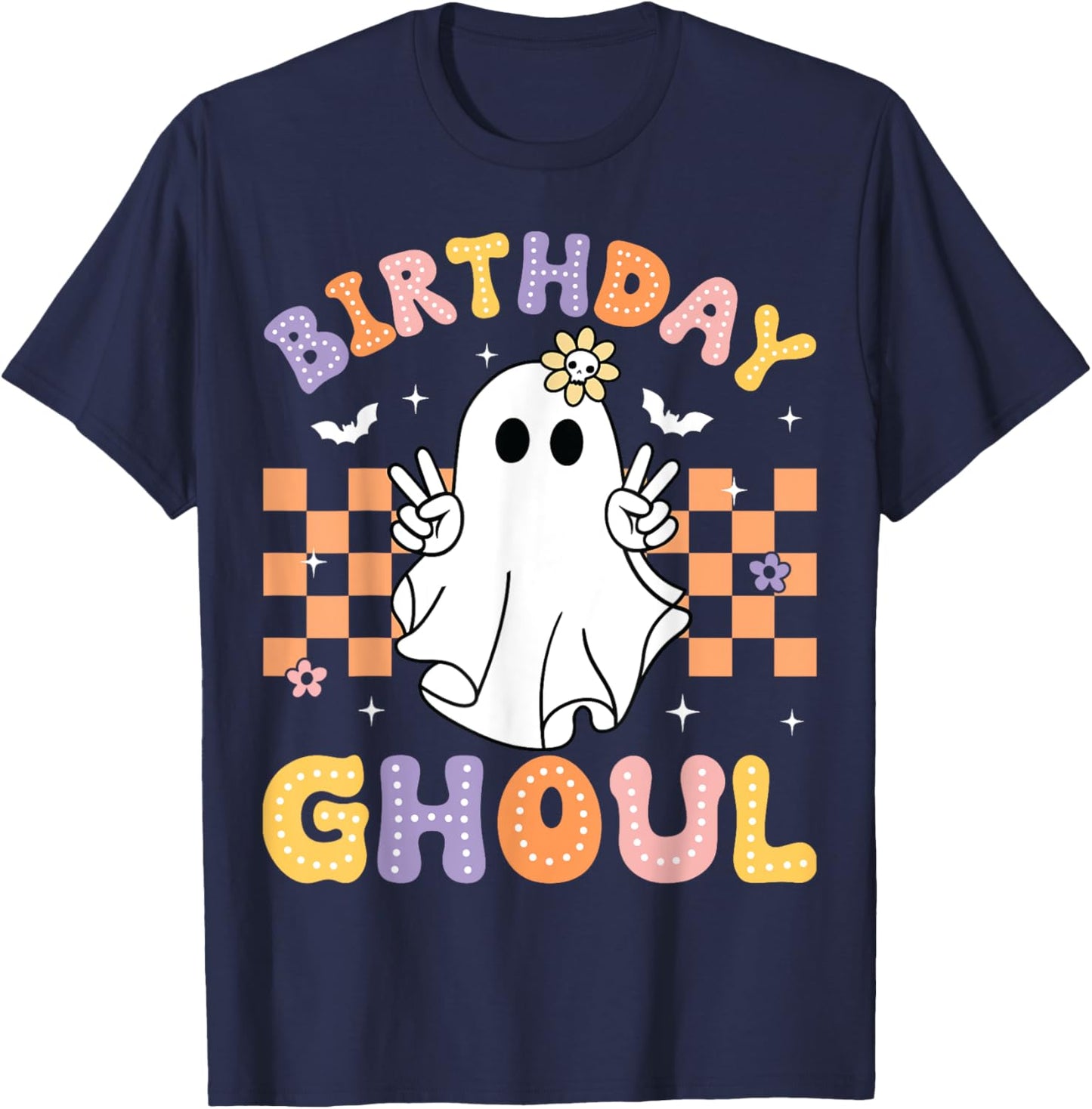 Birthday Ghoul Ghost Groovy Funny Halloween Birthday Party T-Shirt - T-Shirt | Navy