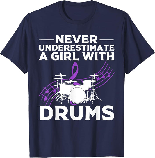 Funny Drummer Art For Girls Women Drumming Drum Set Drummer T-Shirt - T-Shirt | Navy