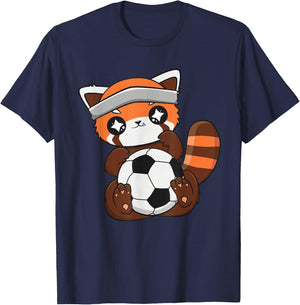 Cute Red Panda With Soccer Ball Sport For Coach Goalkeeper T-Shirt - T-Shirt | Navy