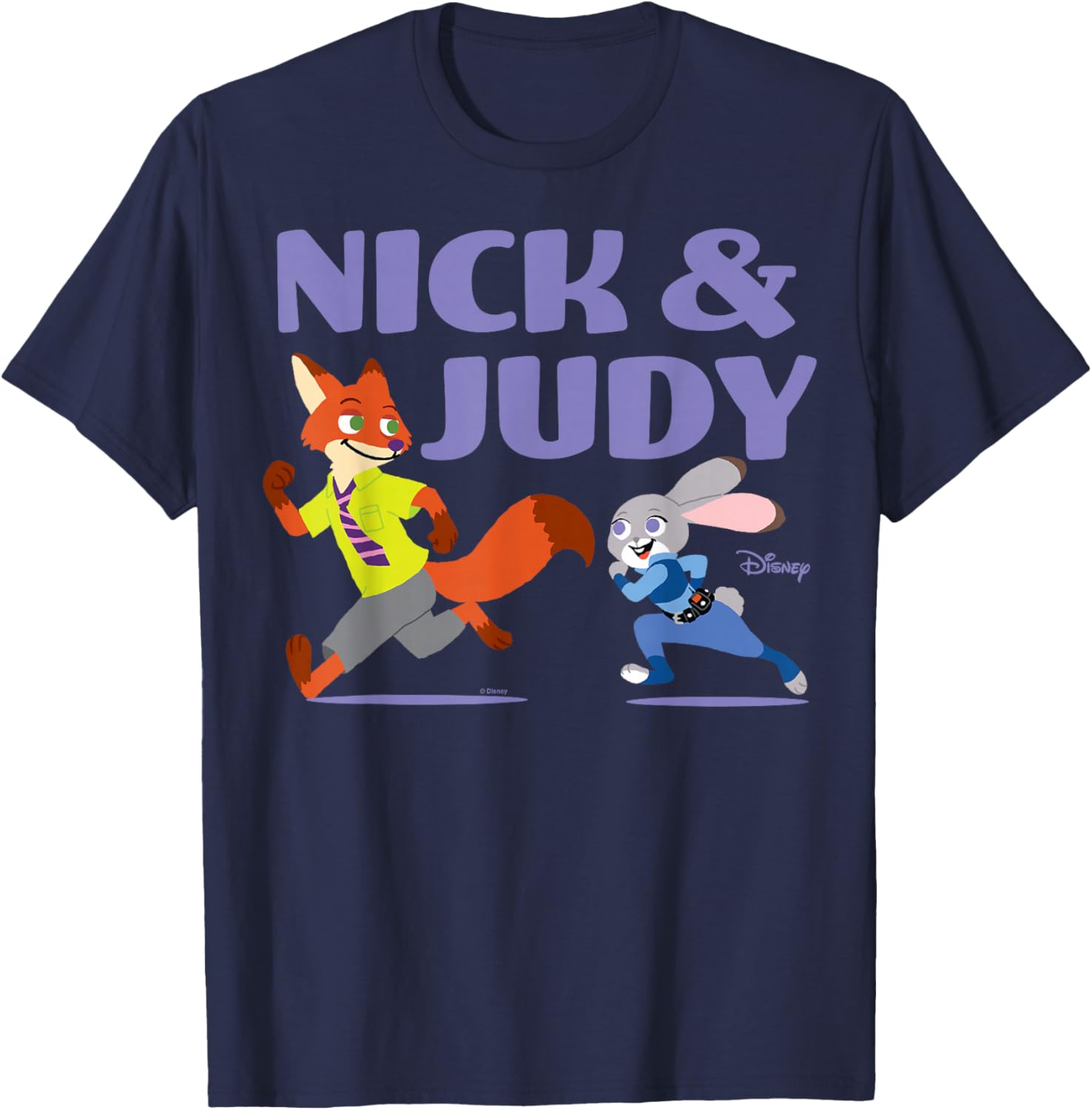 Zootopia - Nick And Judy Running Together T-Shirt - T-Shirt | Navy