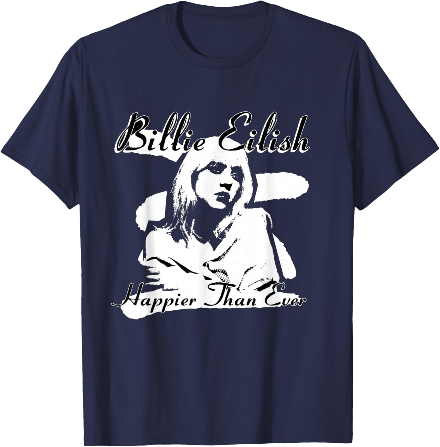 Official Billie Eilish Happier Than Ever Black T-Shirt - T-Shirt | Navy