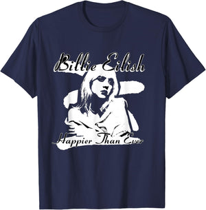 Official Billie Eilish Happier Than Ever Black T-Shirt - T-Shirt | Navy