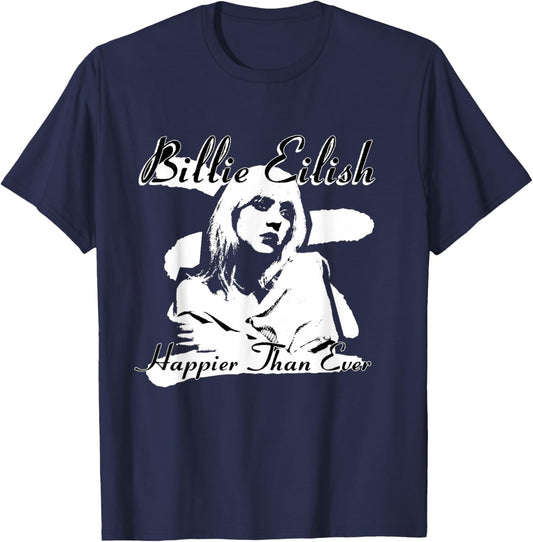Official Billie Eilish Happier Than Ever Black T-Shirt - T-Shirt | Navy