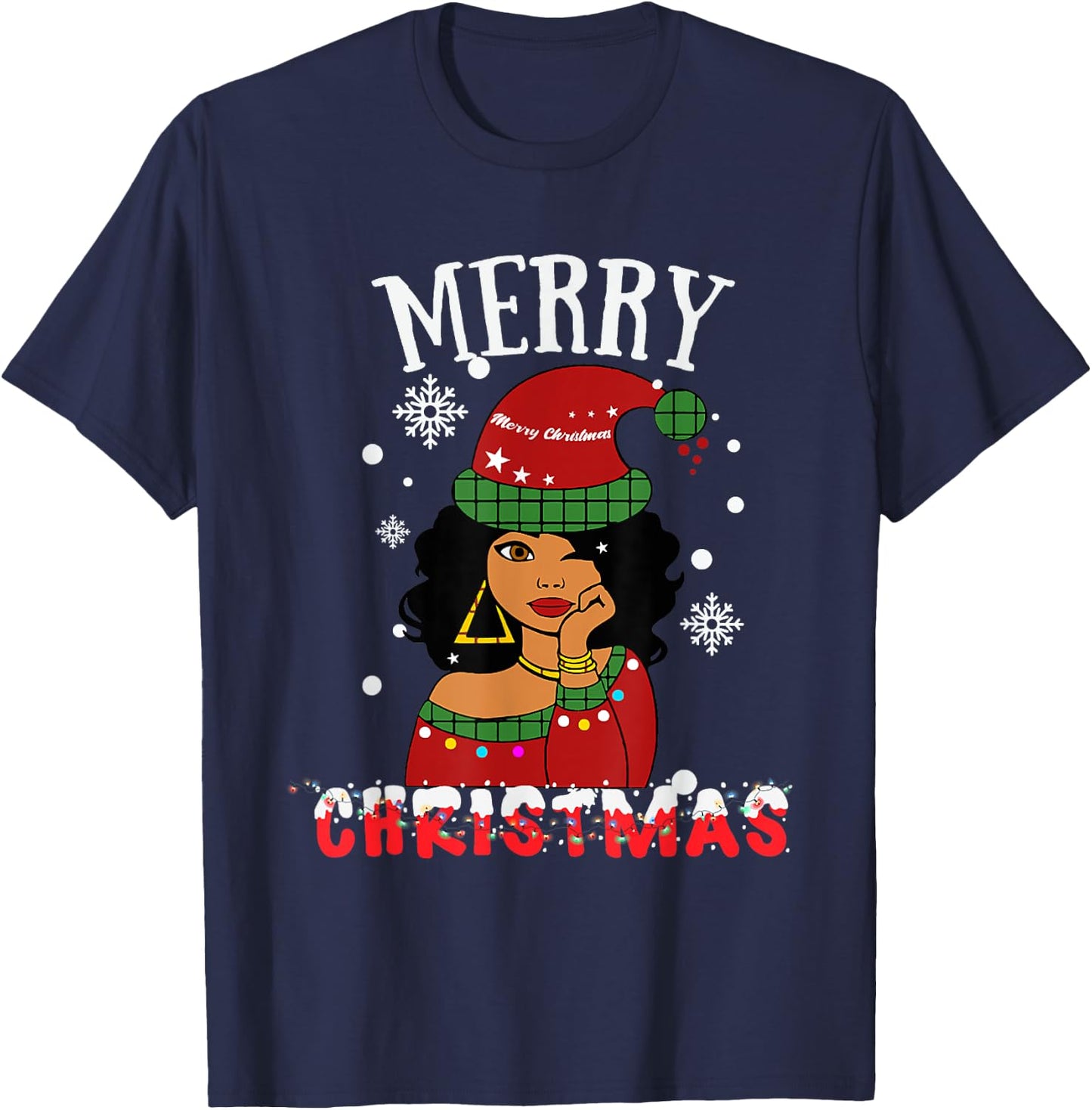 Black African American Merry Christmas Melanin Women Santa T-Shirt - T-Shirt | Navy