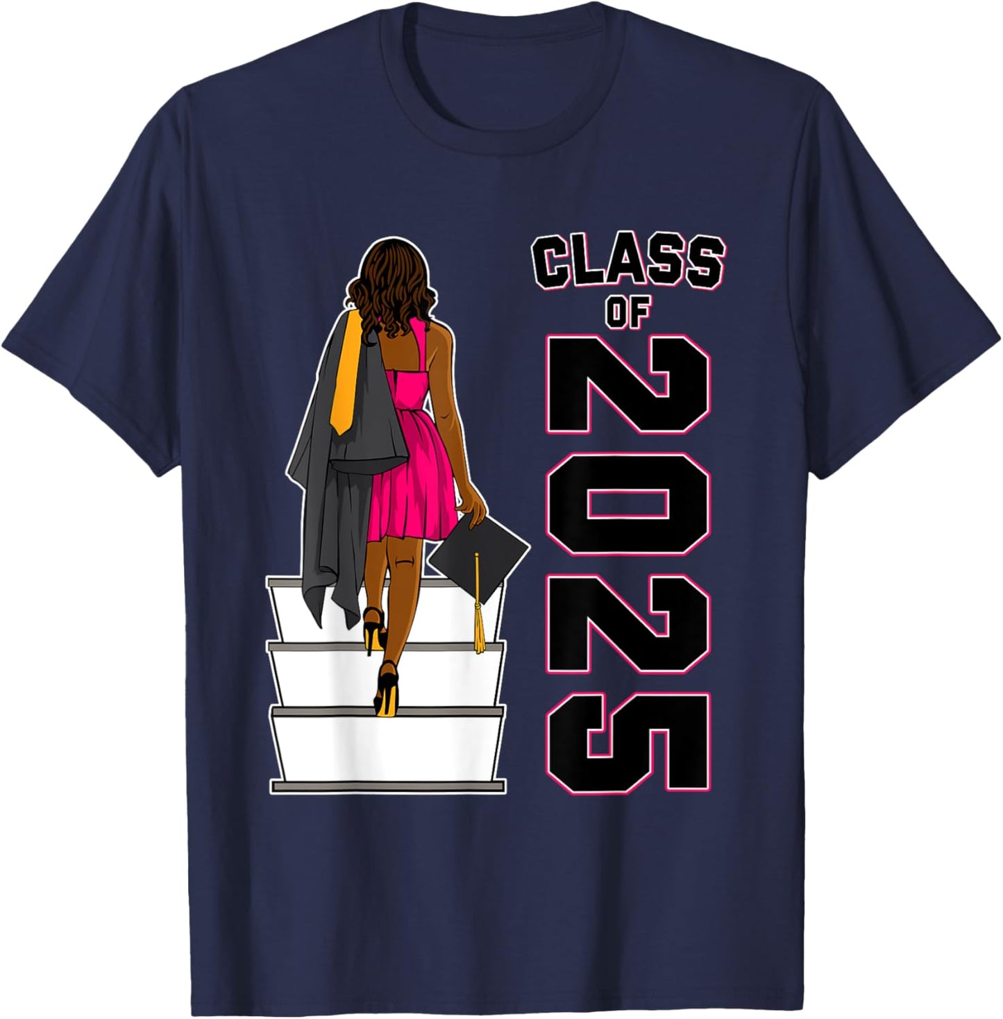 African American Afro Black Girl Graduation Class Of 2025 T-Shirt - T-Shirt | Navy