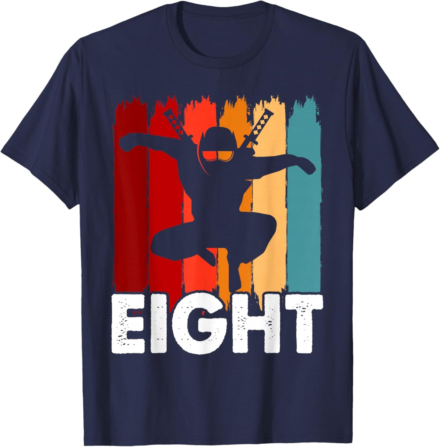 Kids 8th Birthday Retro Ninja 8 Years Boys Girl Kids T-Shirt - T-Shirt | Navy
