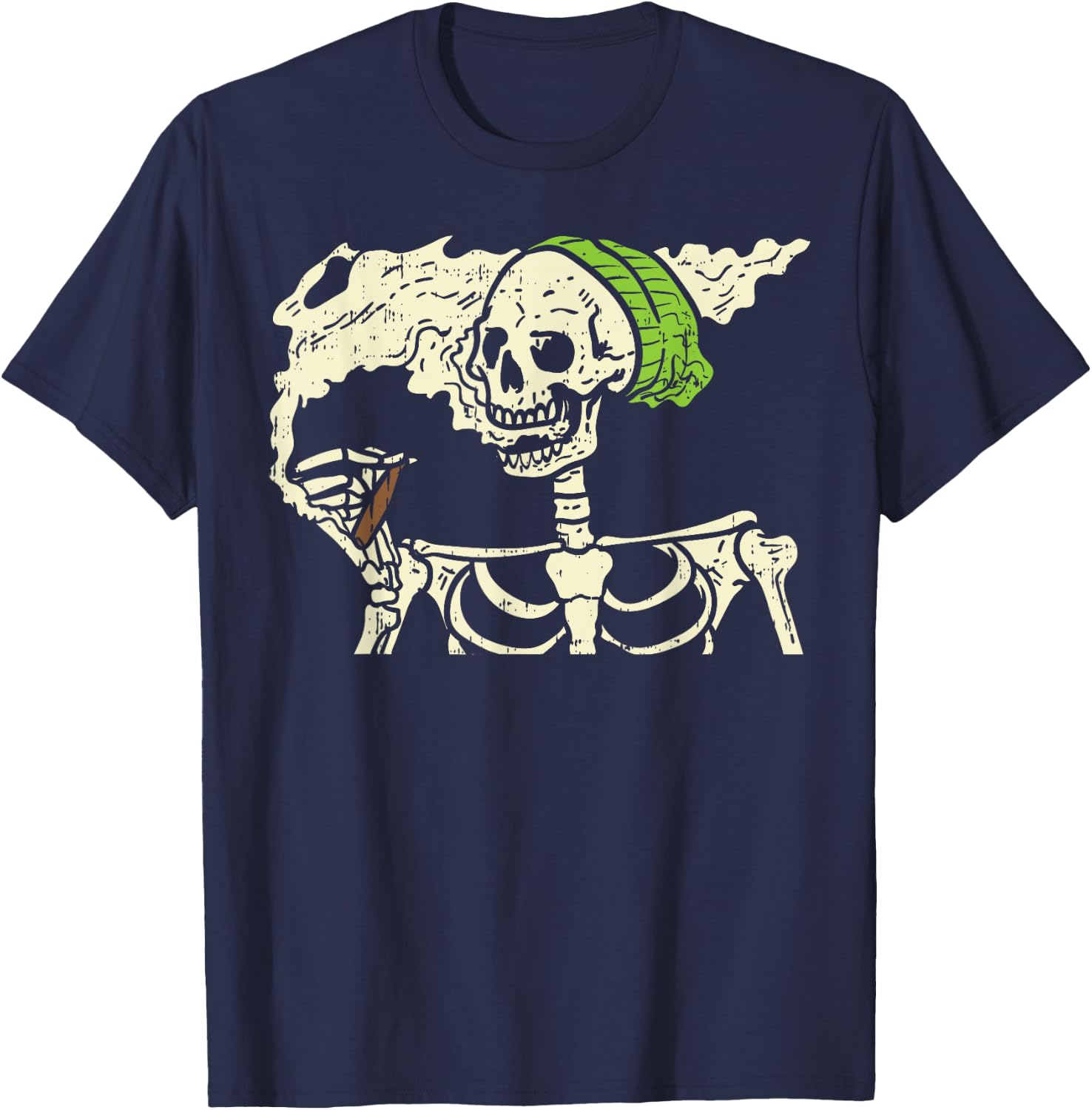 Smoking Skeleton Joint Funny Weed Pot 420 Cannabis Halloween T-Shirt - T-Shirt | Navy