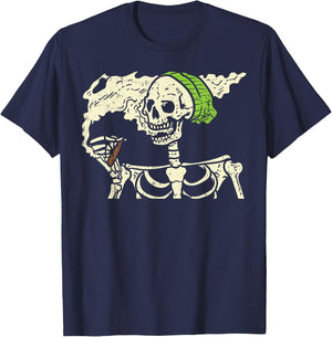 Smoking Skeleton Joint Funny Weed Pot 420 Cannabis Halloween T-Shirt - T-Shirt | Navy