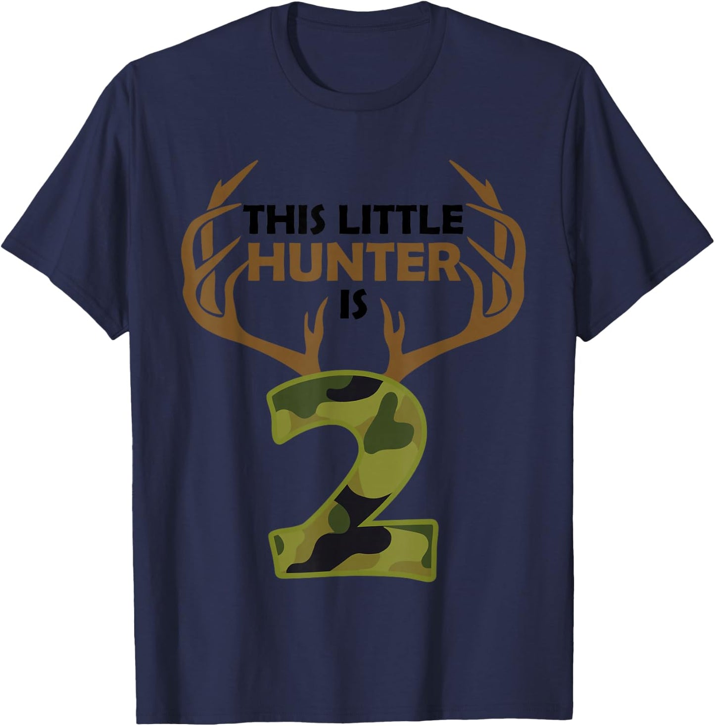 Funny 2nd Birthday 2 Year Old Deer Hunter Gift Boys Kids T-Shirt - T-Shirt | Navy