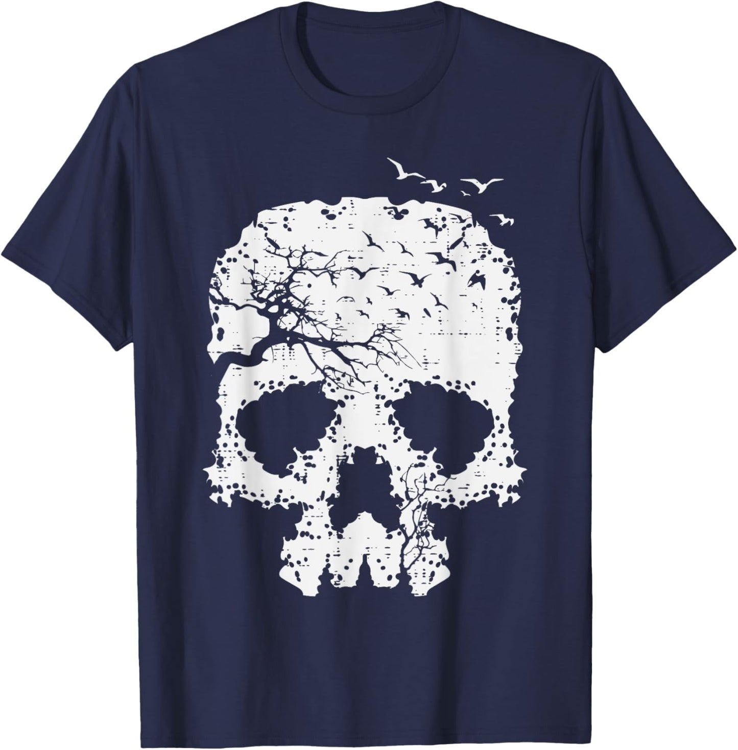Halloween Skull Tree Birds Gothic Costume Men Women Kids T-Shirt - T-Shirt | Navy