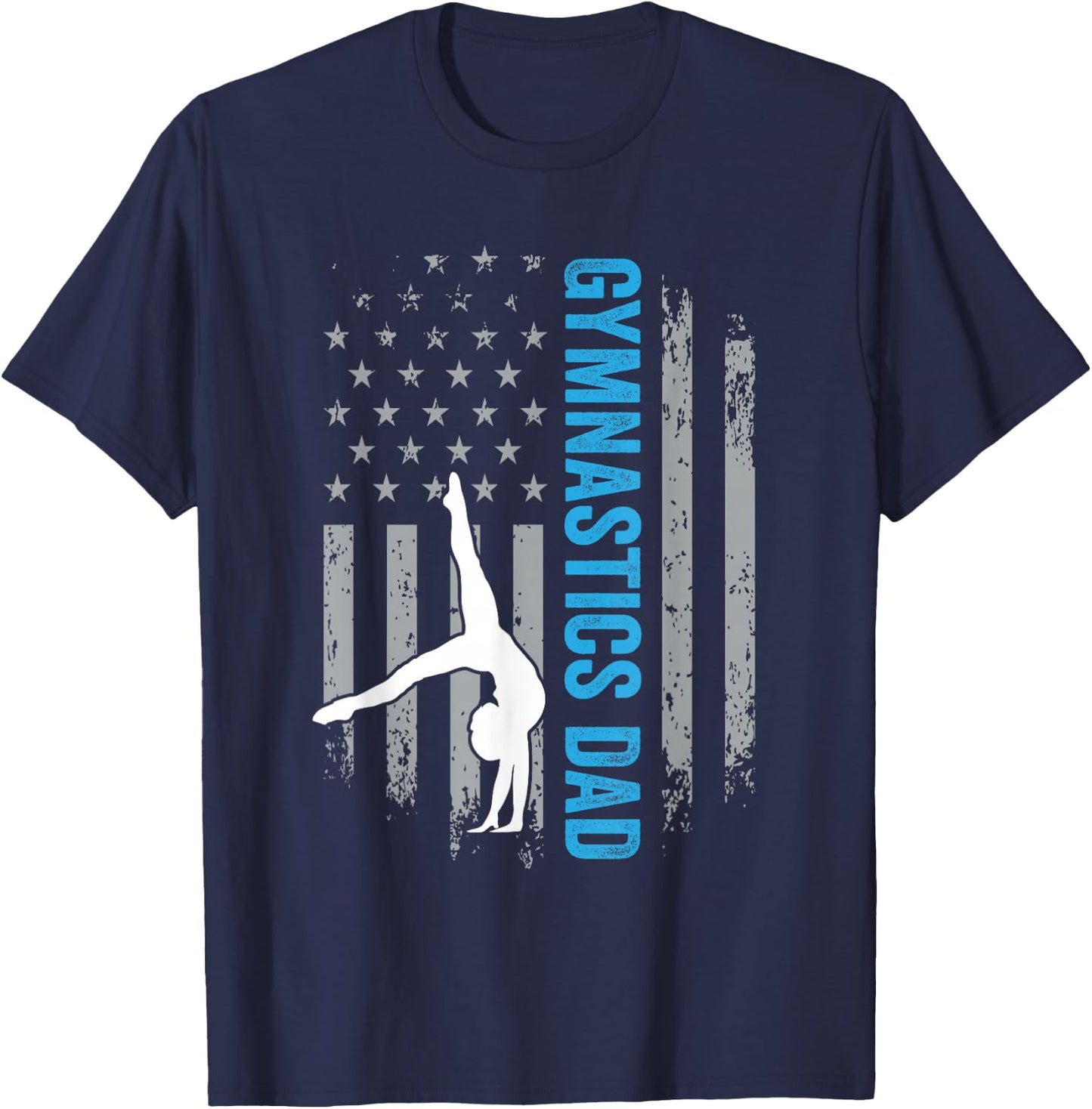 Gymnastics Dad Gymnast Father Parent American Flag Sports T-Shirt - T-Shirt | Navy