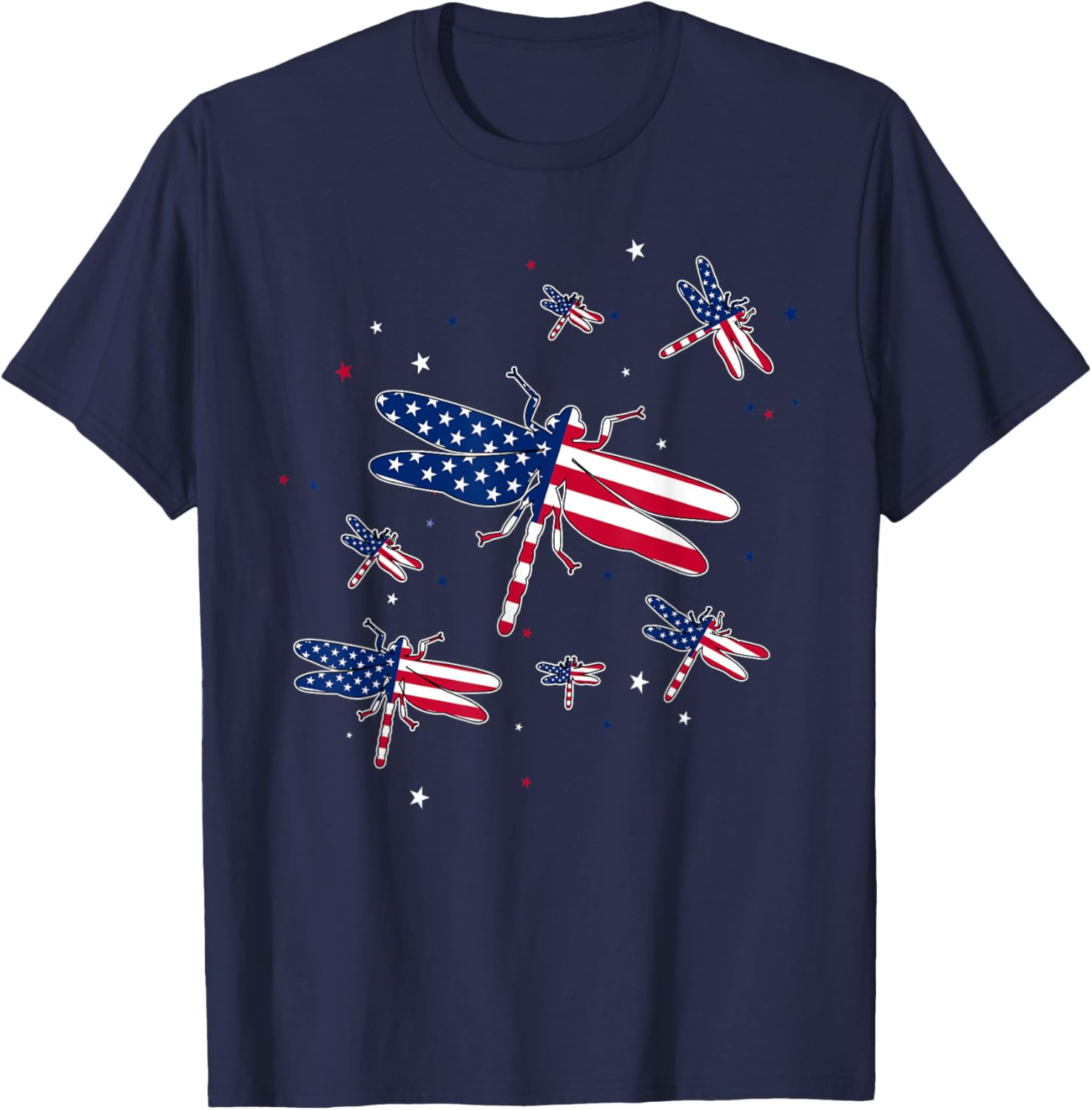 Cute Dragonfly Patriotic Women Girl 4Th of July Fireworks T-Shirt - T-Shirt | Navy